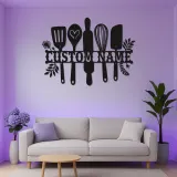 Custom Bakery Sign | LED Metal Kitchen Decor | Personalized Baking Utensils Wall Art | Unique Chef Gift