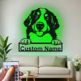 Custom Bernese Mountain Dog Led Light Metal Wall Art Personalized Dog Lover Gift Living Room Pet Decor 1