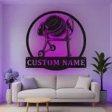 Personalisierte Betonmischer-LED-Metall-Wandkunst – Geschenk für Bauarbeiter, Deko für Garage oder Werkstatt