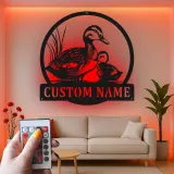 Custom Duck Family Led Light Metal Wall Art Personalized Nature Lover Gift Living Room Wildlife Decor