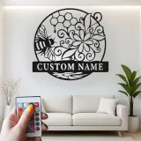 Décoration murale en métal personnalisée Abeille et Rayons de miel avec rétroéclairage pour amoureux de la nature