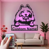 Insegna in metallo personalizzata con luce LED a forma di cane pastore Shetland regalo per amanti dei cani decorazione per soggiorno