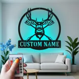 Custom Deer Antler Led Light Metal Wall Art Personalized Hunter Gift Rustic Cabin Decor