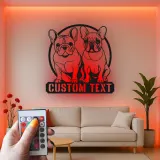 Cartel LED de bulldog francés | Decoración mural de metal personalizada | Regalo para amantes de los perros | Placa con nombre para la pared
