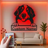 Custom Bernese Mountain Dog Led Light Metal Wall Art Personalized Dog Lover Gift Living Room Pet Decor 1