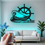 Décoration murale en métal personnalisée Roue du Capitaine avec rétroéclairage pour les amoureux de la mer
