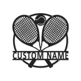 Enseigne LED en métal raquette de tennis personnalisée | Art personnalisé avec nom de joueur | Décor sportif lumineux | Art mural pour salle de jeux