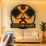 Personalisierte Pickleball Schläger-Kunst | Maßgeschneiderte Metall LED-Schild | Spielzimmer Deko | Sportliebhaber Geschenk
