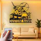 Highland Cow Metal Wall Art | Custom LED Sign for Farmhouse Decor | Personalized Ranch Home Gift for Cow Lovers