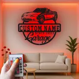 Décoration murale en métal personnalisée avec rétroéclairage LED pour voiture décapotable - Cadeau personnalisé pour les passionnés de voitures