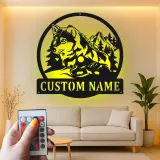 Custom Wolf Led Light Metal Wall Art Personalized Gift for Nature Lovers Rustic Cabin Decor