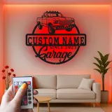 Décoration murale en métal personnalisée camionnette avec rétroéclairage LED - Cadeau de garage pour lui, décoration de man cave