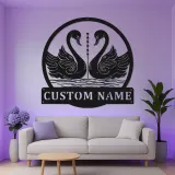 Arte Murale in Metallo LED Personalizzata con Cigno | Insegna con Nome per Coppie | Regalo Romantico per Camera da Letto e Matrimonio | Decorazione per Amore Duraturo