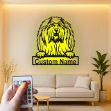 Cartel LED de Old English Sheepdog | Decoración mural de metal personalizada | Regalo personalizado para amantes de los perros con nombre