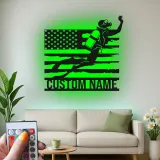 Scuba Diver American Flag LED Art | Personalized Metal Wall Decor | Custom Name Sign for Divers | Nautical Gift