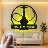 Insegna LED per Hookah Personalizzata | Decorazione per Lounge Shisha | Insegna in Metallo con Targhetta | Accento per Bar e Man Cave