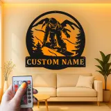 Cartel LED de snowboarder personalizado | Arte mural de metal personalizado | Decoración retroiluminada de montaña para cueva de hombres | Regalo de snowboarder