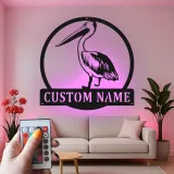 Custom Brown Pelican LED Metal Sign | Coastal Wall Art Decor | Beach House Lighted Nameplate | Personalized Nautical Gift