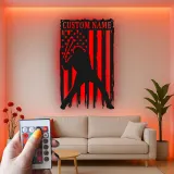 Décoration murale en métal personnalisée joueur de baseball avec rétroéclairage LED