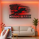 Art Mural Métallique Personnalisé Motoneige | Plaque LED Drapeau Américain Personnalisée | Décor Man Cave & Garage | Cadeau pour Passionné de Motoneige