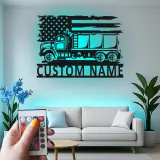 Panneau LED Trucker Personnalisé | Décoration Murale en Métal de Camion Citernes Personnalisée | Décor de Garage Drapeau Américain pour Papa