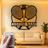 Cartel de metal LED de raquetas de tenis personalizado, regalo para amantes del tenis, decoración de sala de juegos