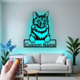 Insegna in metallo personalizzata con luce LED per gatti - Regalo per amanti dei gatti, decorazione per soggiorno o camera da letto