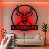 Custom Deer Antler Led Light Metal Wall Art Personalized Hunter Gift Rustic Cabin Decor