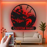 Décoration Murale en Métal de Navire Pirate | Plaque de Nom LED Personnalisée | Décor Nautique Vague Océan pour Bar à Domicile