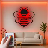 Insegna in metallo LED personalizzata con ape - Regalo per amanti della natura, decorazione per asilo o giardino