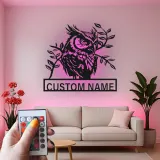 Arte murale LED in metallo con gufo reale | Insegna personalizzata con nome per amanti della natura | Decorazione realistica con silhouette di uccello selvatico