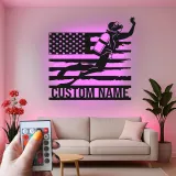 Scuba Diver American Flag LED Art | Personalized Metal Wall Decor | Custom Name Sign for Divers | Nautical Gift