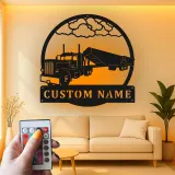 Insegna in Metallo per Camion Semi Personalizzata | Arte Murale LED per Garage o Man Cave | Regalo Personalizzato per Camionisti | Decorazione Silhouette Hauler