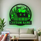 Custom Cabin in the Woods Led Light Metal Wall Art Personalized Housewarming Gift Rustic Home Decor