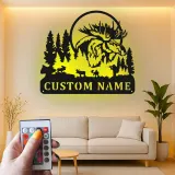 Cartel de metal de alce personalizado | Decoración mural LED de fauna | Decoración rústica para cabaña y lodge de caza