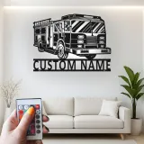Cartel de metal de camión de bomberos personalizado | Arte mural LED personalizado para regalo de bombero | Decoración de estación de bomberos y man cave