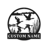Personalisierte LED-Metall-Wandkunst mit Entenjagd-Szene – Geschenk für Jäger, Hütte oder Männerhöhle