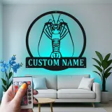 Panneau LED en métal personnalisé de écrevisse | Décor cajun personnalisé | Art de cuisine de fruits de mer extérieur