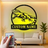 Cartel de metal personalizado con luz LED de dragón barbudo Regalo para amantes de reptiles Decoración de dormitorio o salón 3