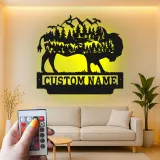Insegna in metallo LED personalizzata con bufalo e wilderness - Regalo per amanti della natura, decorazione per cabin rustica