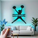 Insegna in metallo LED a silhouette di cheerleader personalizzata regalo per appassionati di cheer decorazione camera