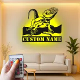 Insegna in metallo personalizzata con drago barbuto e luce LED regalo per amanti dei rettili decorazione per camera da letto o soggiorno