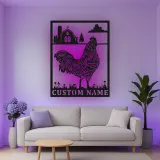 Décoration murale en métal personnalisée avec lumière LED de poulet fermier