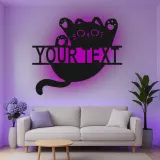 Insegna in metallo personalizzata con silhouette di gatto e luce LED regalo per amanti dei gatti decorazione per camera da letto o soggiorno 3