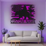 Custom Bear and American Flag Led Light Metal Wall Art Personalized Gift for Nature Lovers Rustic Cabin Decor