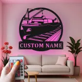Panneau en métal de cargo personnalisé | Décor nautique en acier rétroéclairé | Art mural de bureau maritime | Cadeau personnalisé pour lui