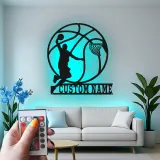 Custom Basketball Player Led Light Metal Wall Art Personalized Sports Gift for Athletes Game Room Decor 1