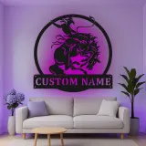 Custom Rodeo Cowboy Led Light Metal Wall Art Western Gift for Him Man Cave Rustic Decor