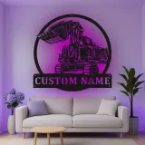 Décoration murale en métal LED personnalisée pour excavateur - Cadeau pour passionnés de construction, décoration de garage ou de bureau