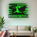 Décoration murale en métal personnalisée avec LED en forme de dinde et drapeau américain - Cadeau de ferme rustique